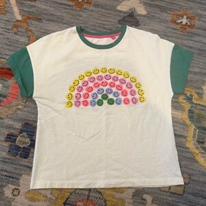 Mini Boden Smiley Face Girls Short Sleeve Shirt 11 - 12 year rainbow